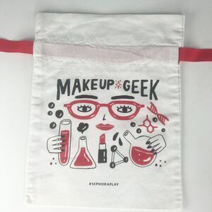 Sephora MakeUp Geek Drawstring Cloth MakeUp Delicates Travel Bag White Red New